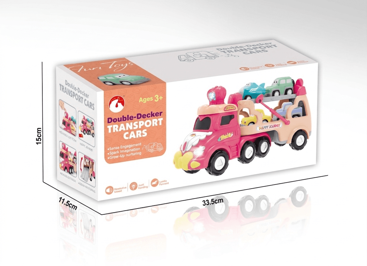 Double Decker Transport Cars And 1 Plane Set for kids in Kuwait